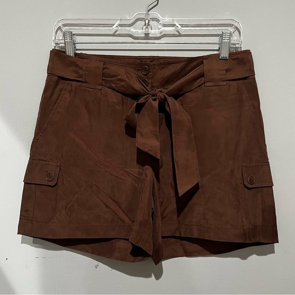 NEW Talbots Silk Belted Tie Waist Relaxed Trouser Cut Cargo Shorts 2P NWT Brown